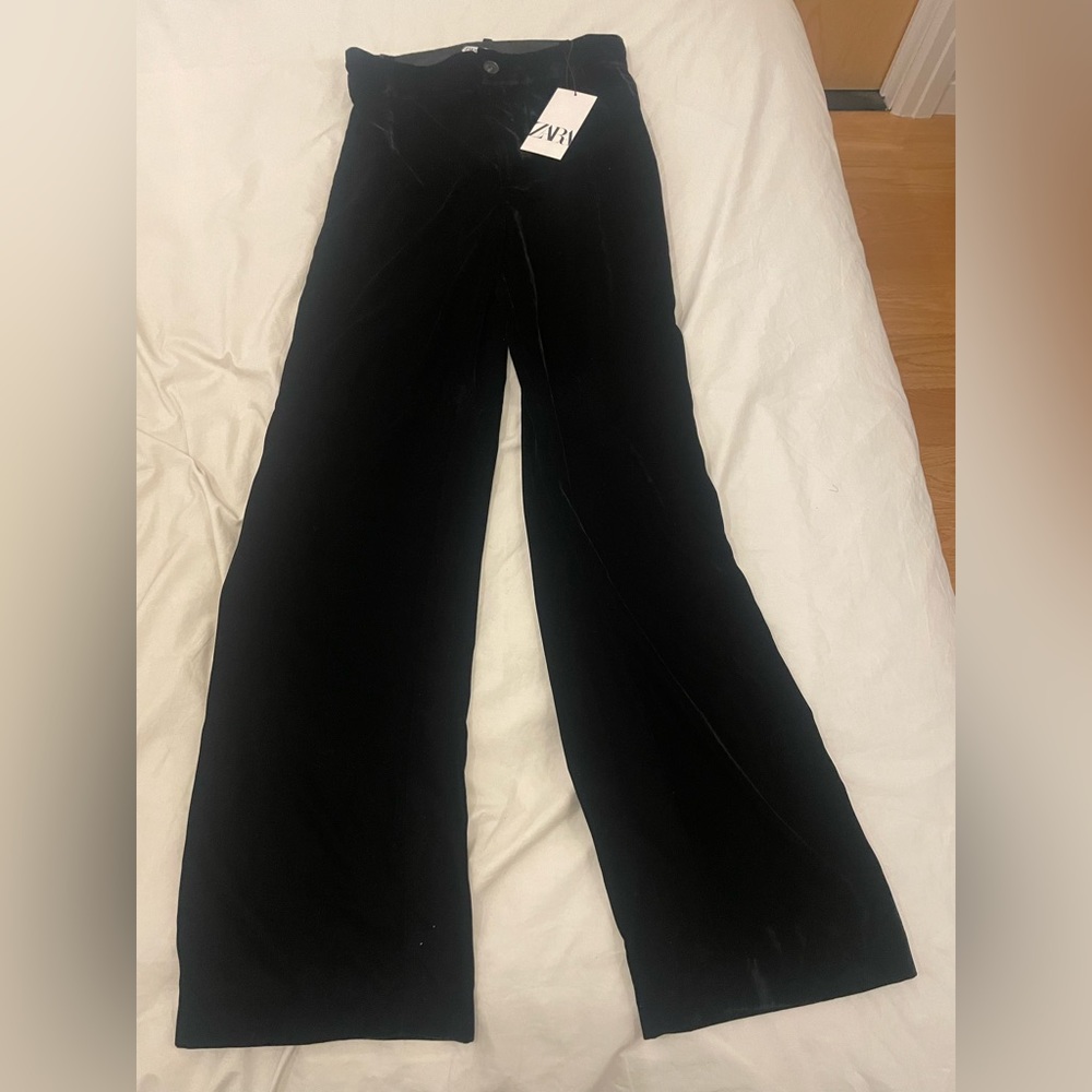 Zara NWT black velvet trousers